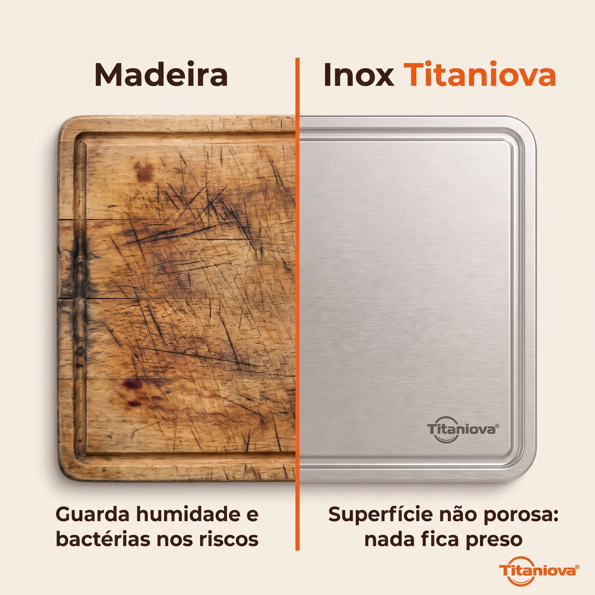 Tábua de madeira vs tábua inox Titaniova